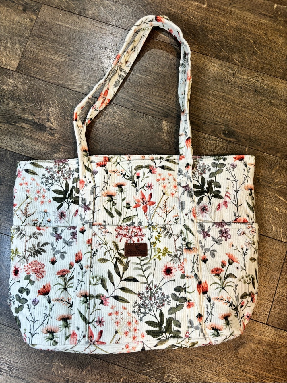 Floral Quilted Tote Bag in White with Pink & Green Accents